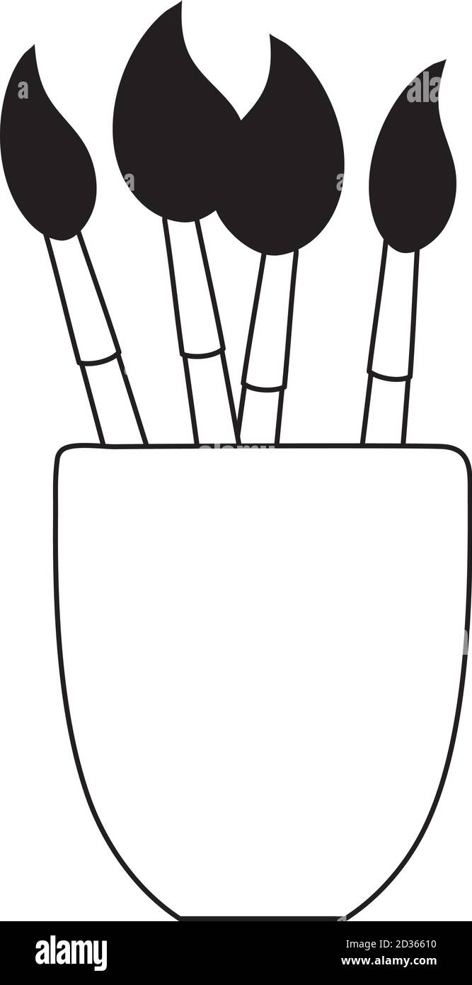 i pennelli di vernice in tazza forniscono un vettore di sfondo bianco di disegno isolato illustrazione Illustrazione Vettoriale