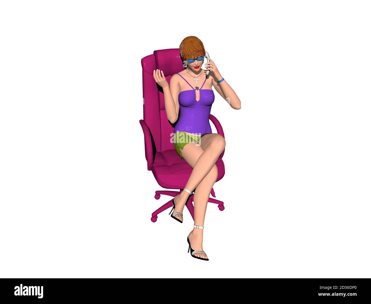 giovane donna in abiti stretti in sedia da ufficio rossa Foto Stock