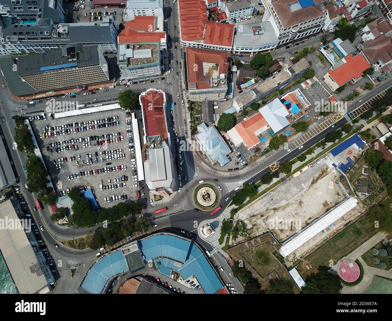 Georgetown, Penang/Malaysia - Mar 17 2020: Veduta aerea rotonda alla Torre dell'Orologio Jubilee. Foto Stock