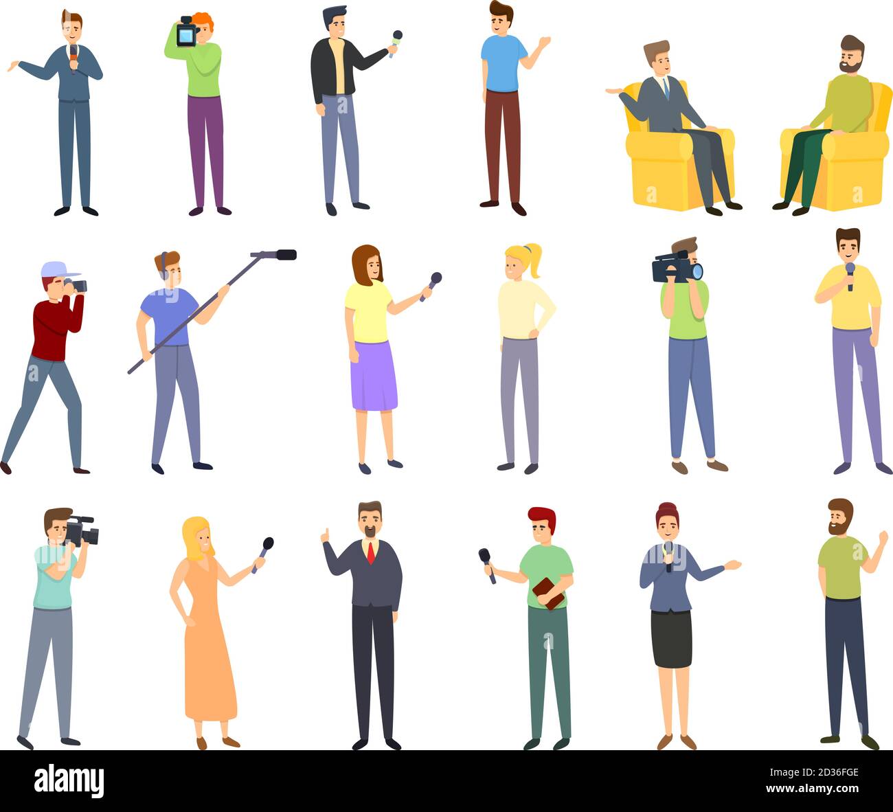 Set di icone Reportage. Set di cartoni animati di icone vettoriali reportage per il web design Illustrazione Vettoriale