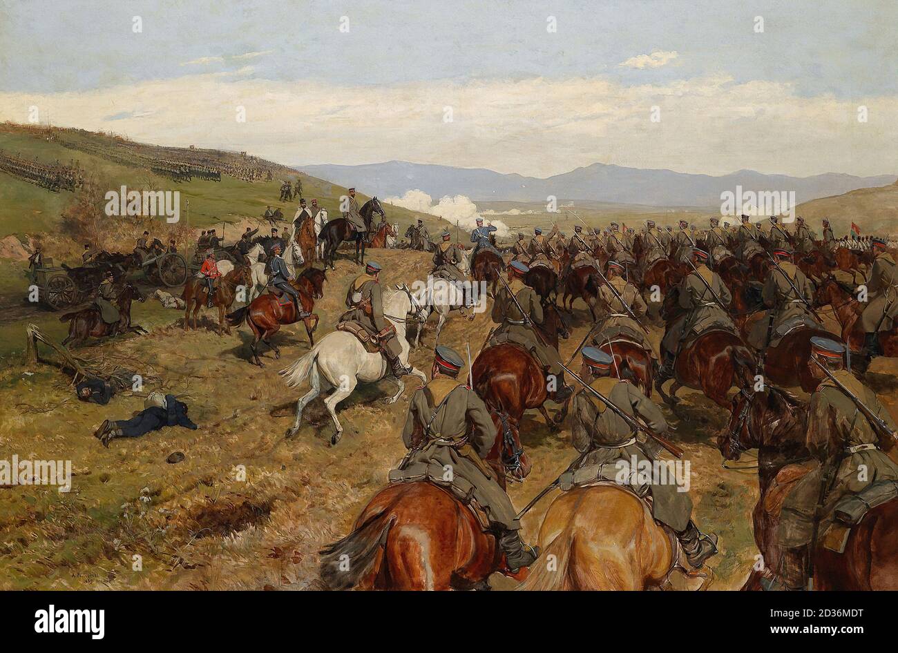 Piotrowski Antoni - Fürst Alexander von Battenberg in Der Schlacht Am Fluss Slivnica 1885 - Scuola Polacca - Foto Stock