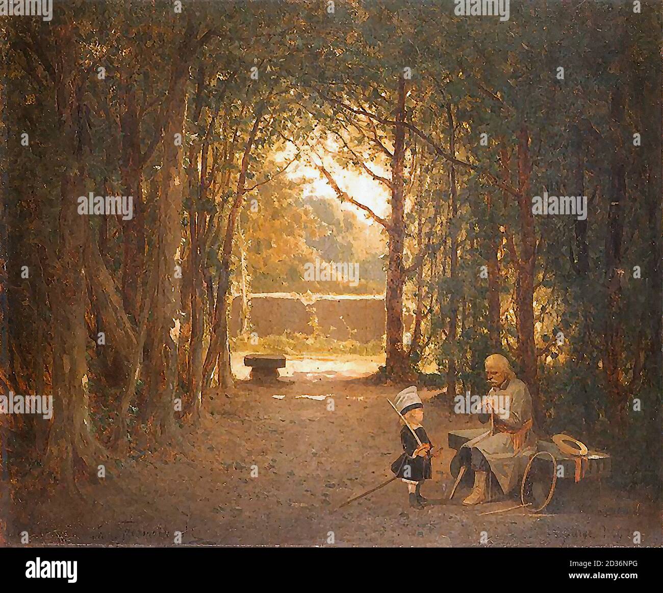 Szermentowski Józef - Stary Zolnierz i Dziecko W Parku - Scuola polacca - Foto Stock