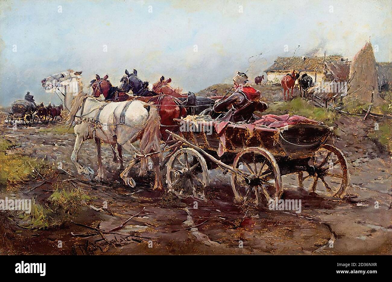 Wierusz-Kowalski Alfred - una carrozza trainata da cavalli - Scuola Polacca - Foto Stock