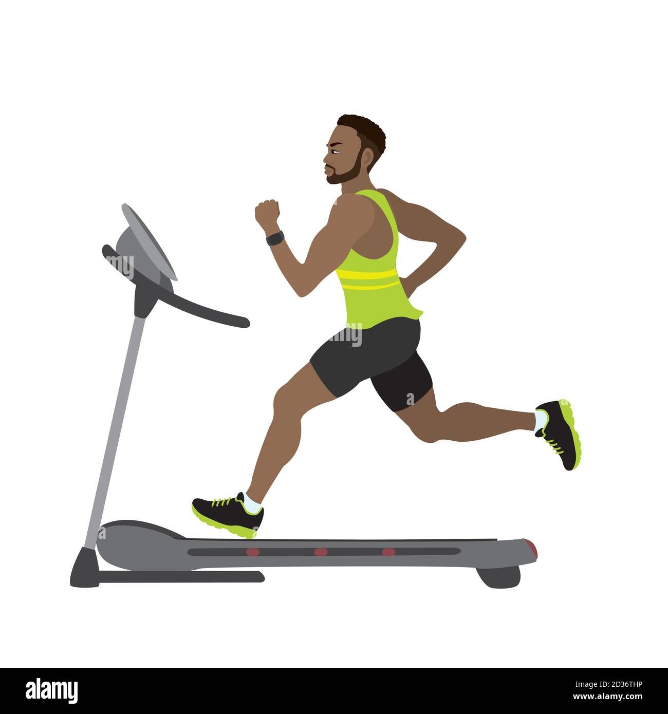 Fumetto corridore maschile su un tapis roulant, fitness e jogging concetto Illustrazione Vettoriale