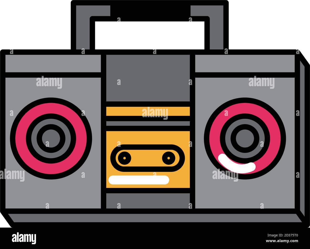 musica boombox pop art stile comico, icona piatta illustrazione vettoriale Illustrazione Vettoriale