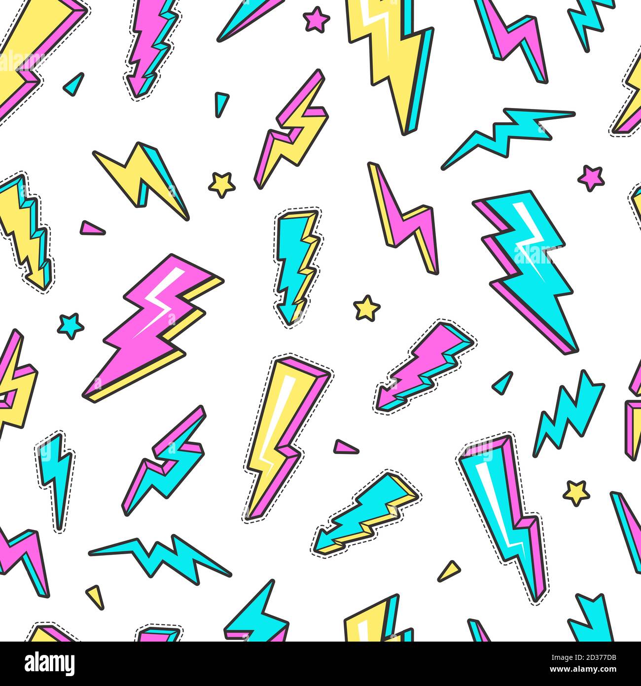 Motivo Thunderbolt. Sky Lightning simboli di tensione elettrica flash vettore sfondo senza interruzioni Illustrazione Vettoriale