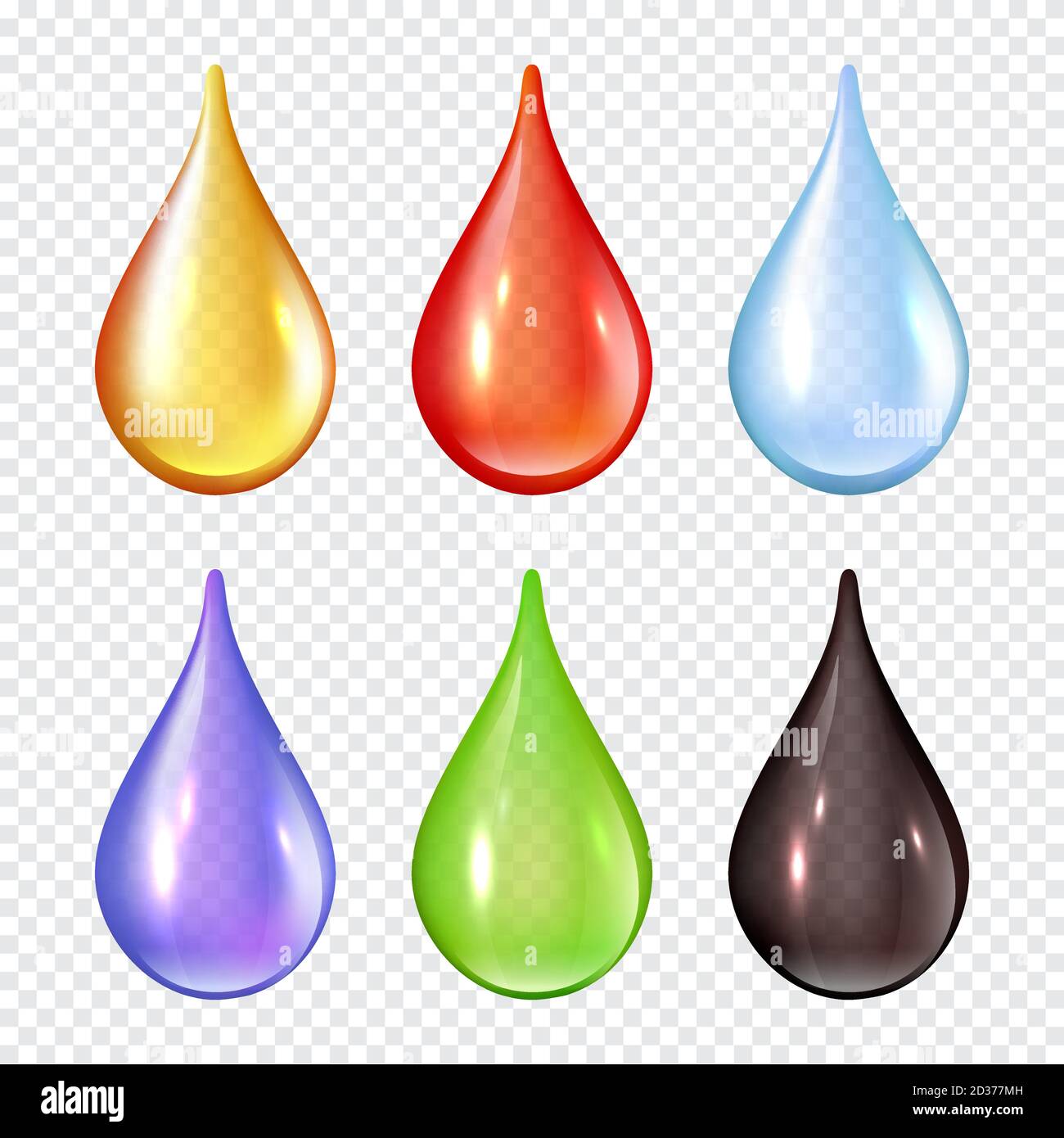 Gocce colorate. Schizzi di vernice liquido immagini vettoriali realistiche gocce d'acqua Illustrazione Vettoriale