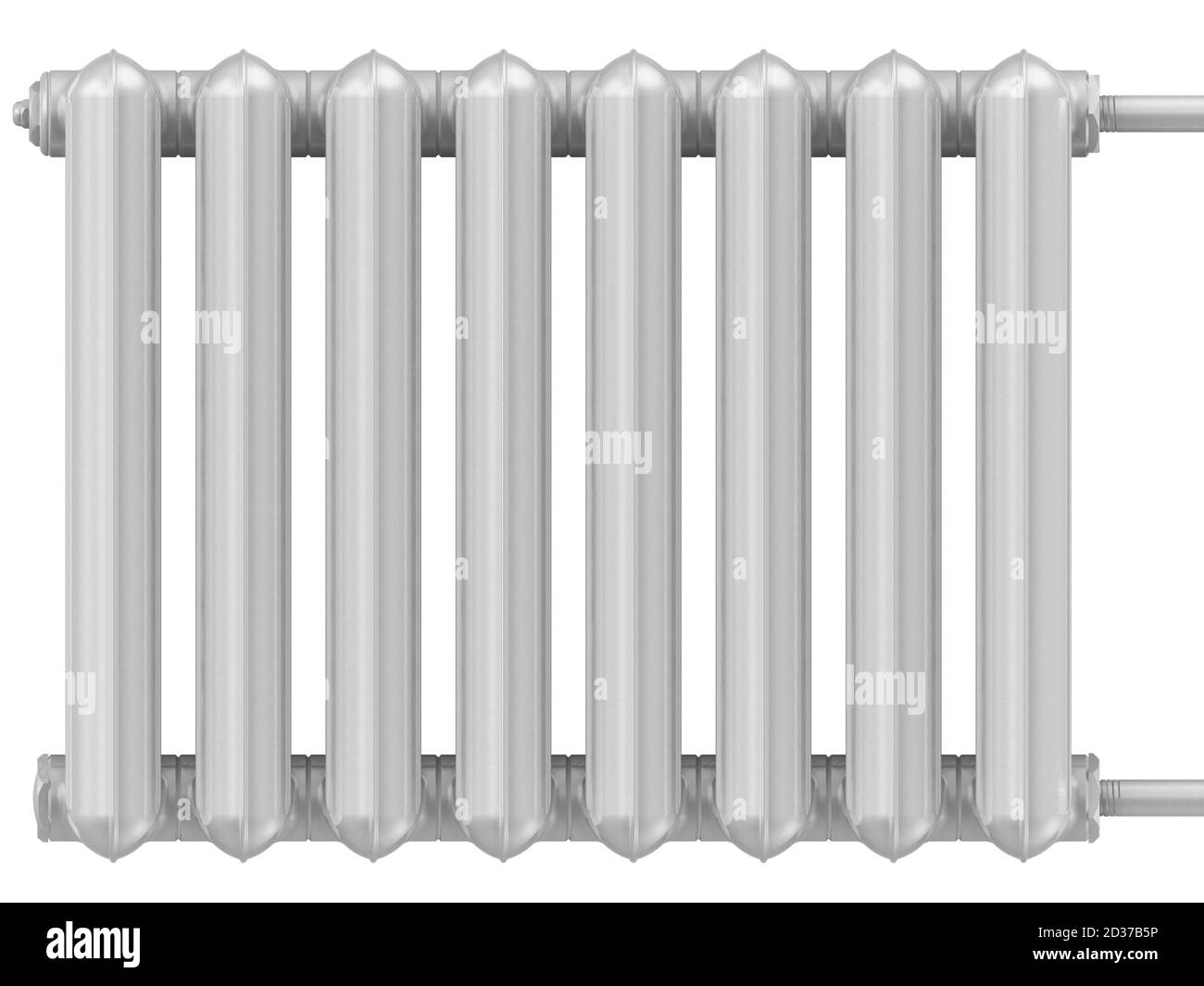 Radiatore di riscaldamento. Sezione di un radiatore di riscaldamento in ghisa isolato su fondo bianco. Illustrazione 3D Foto Stock