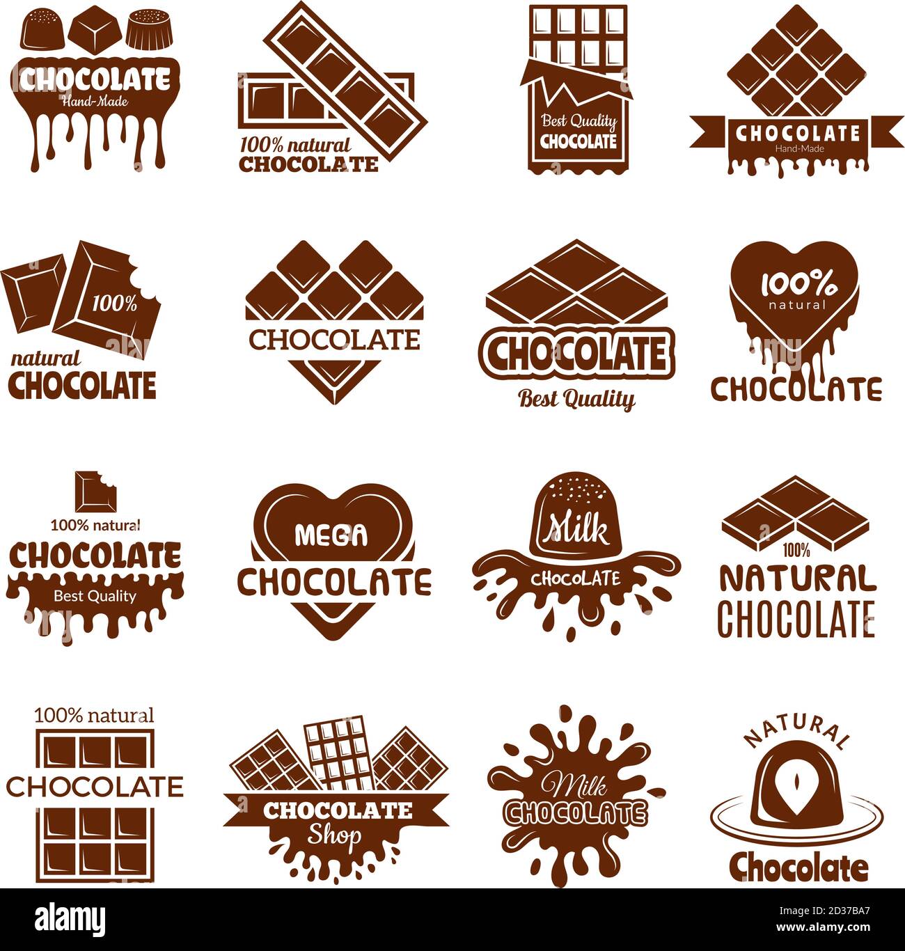 Distintivi al cioccolato. Logo design per dolci cacao fagioli dolci simboli di cottura concetti vettoriali Illustrazione Vettoriale