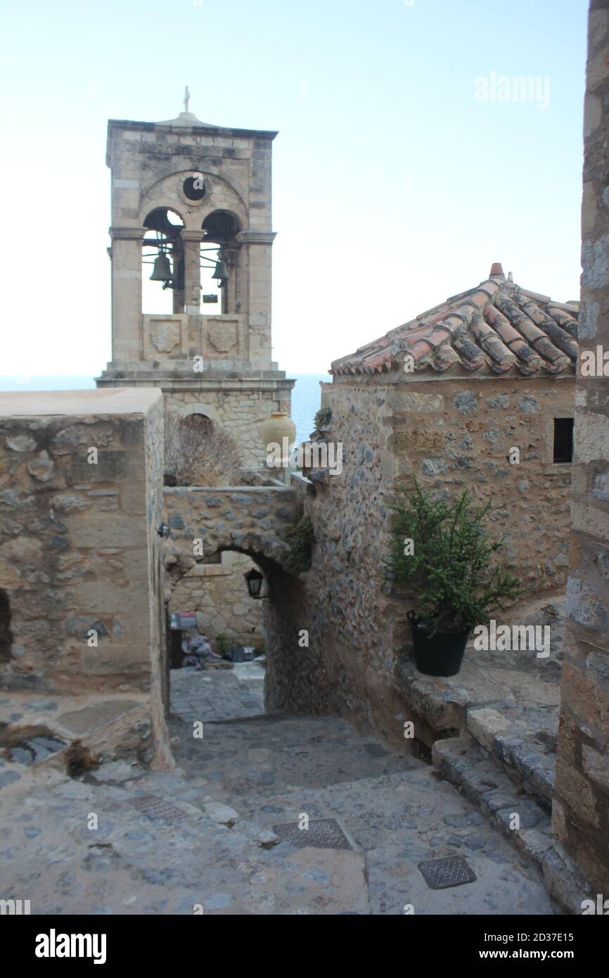 Monemvasia , storico borgo medievale nel Peloponneso meridionale, Grecia Foto Stock