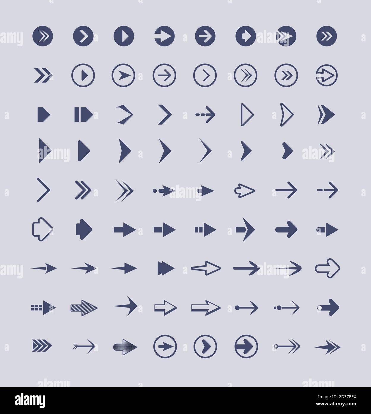 Frecce di direzione. Pulsanti web infografici segni e icone insieme di frecce vettoriali isolato Illustrazione Vettoriale