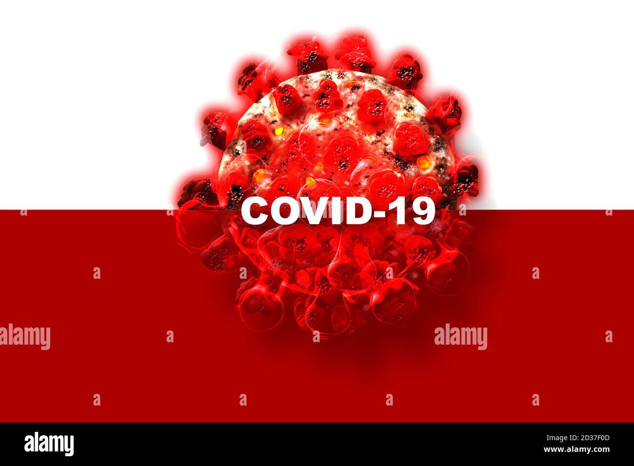 Covid-19 coronavirus Sars-Cov-2 su sfondo polacco. Il concetto di pandemia e blocco in Polonia. Foto Stock