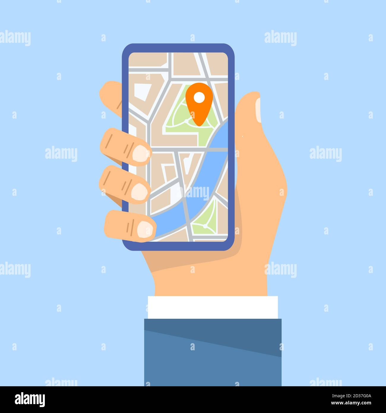 Telefono portatile con mappa e pennarello. GPS mobile . Illustrazione Vettoriale