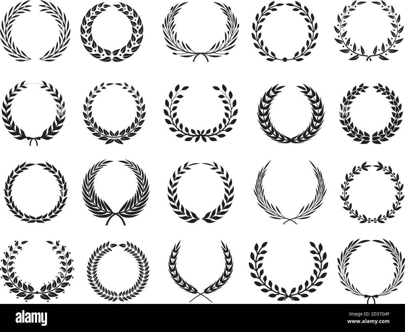 Filiale greca. Corona Circle Victory Award con foglie ellenti vettoriali per etichette emblemiche Illustrazione Vettoriale