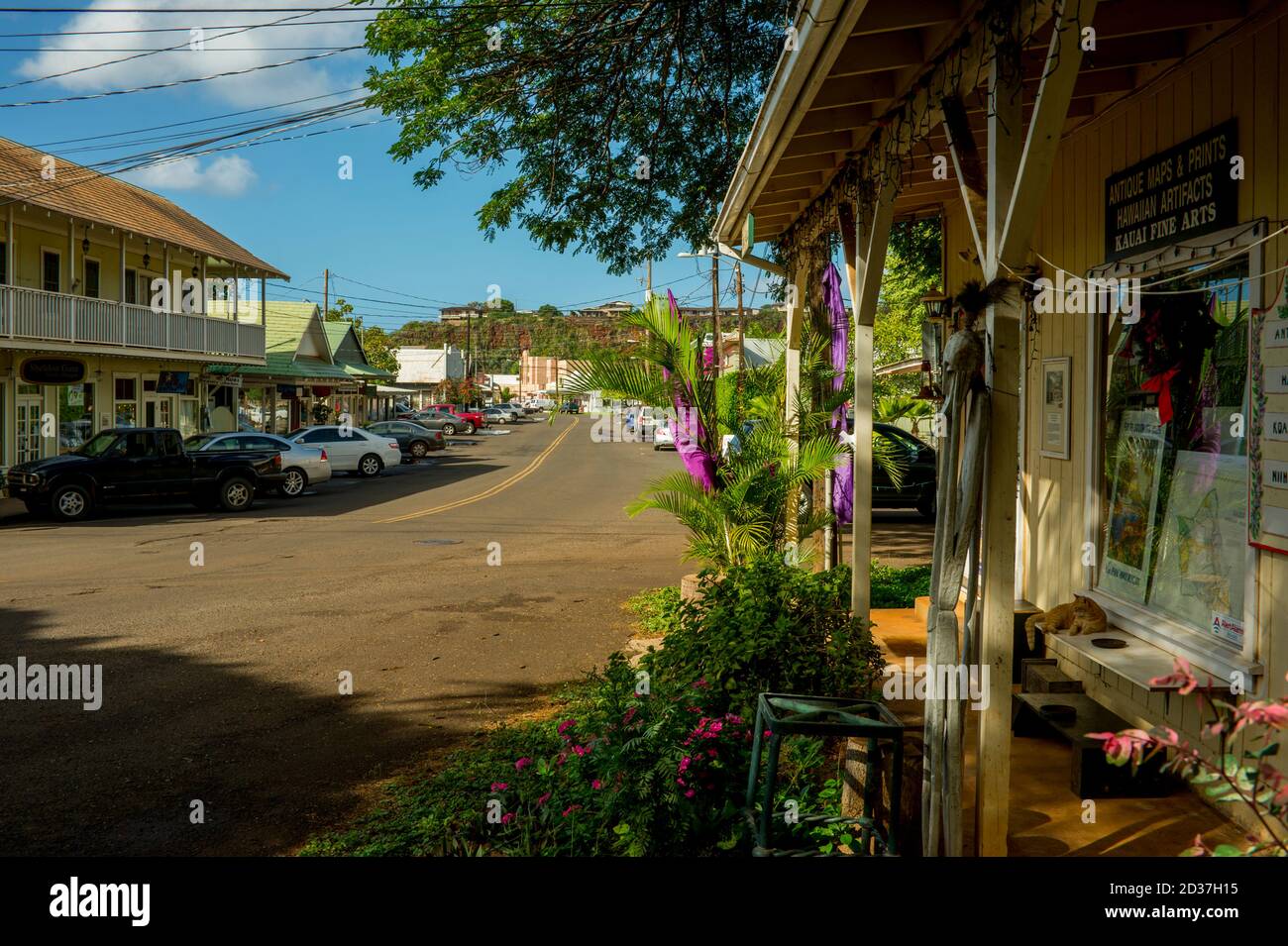 Scena di strada a Hanapepe sull'isola di Kauai, Hawaii, Stati Uniti. Foto Stock