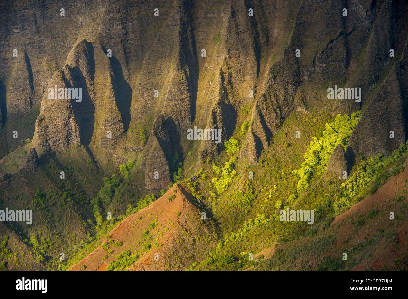 Vista dell'aspra costa di Na Pali dal Waimea Canyon state Park vicino a Waimea sul lato occidentale dell'isola di Kauai, Hawaii, USA. Foto Stock