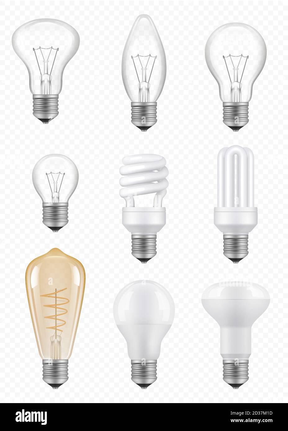 Lampadine. Le lampadine alogene trasparenti per l'innovazione economica vettoriale immagini realistiche Illustrazione Vettoriale