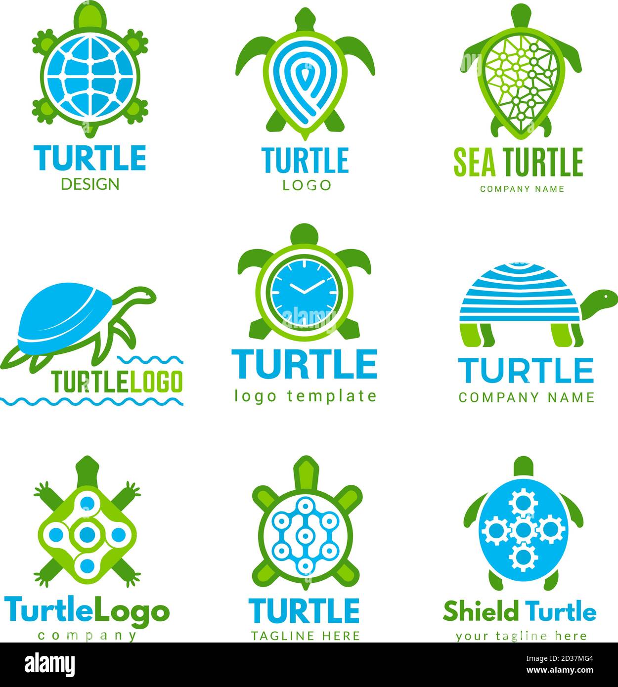 Logo Turtle. Ocean Wild animali stilizzati simboli tatuaggio disegni vettore tartaruga business identità Illustrazione Vettoriale