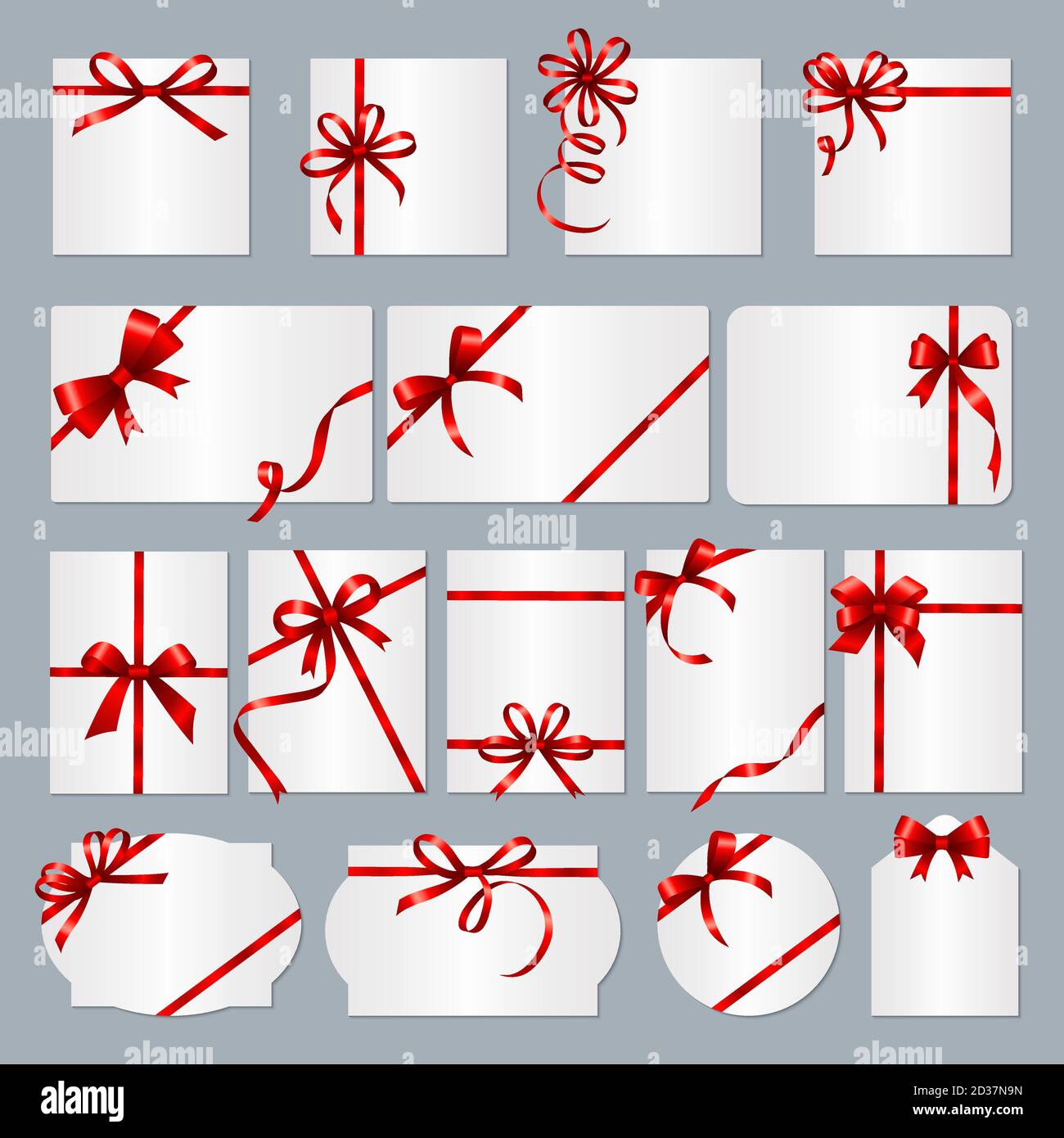 Cornici per carte regalo. Striscioni regalo in nastro rosso con posto per la collezione vettoriale di testo Illustrazione Vettoriale