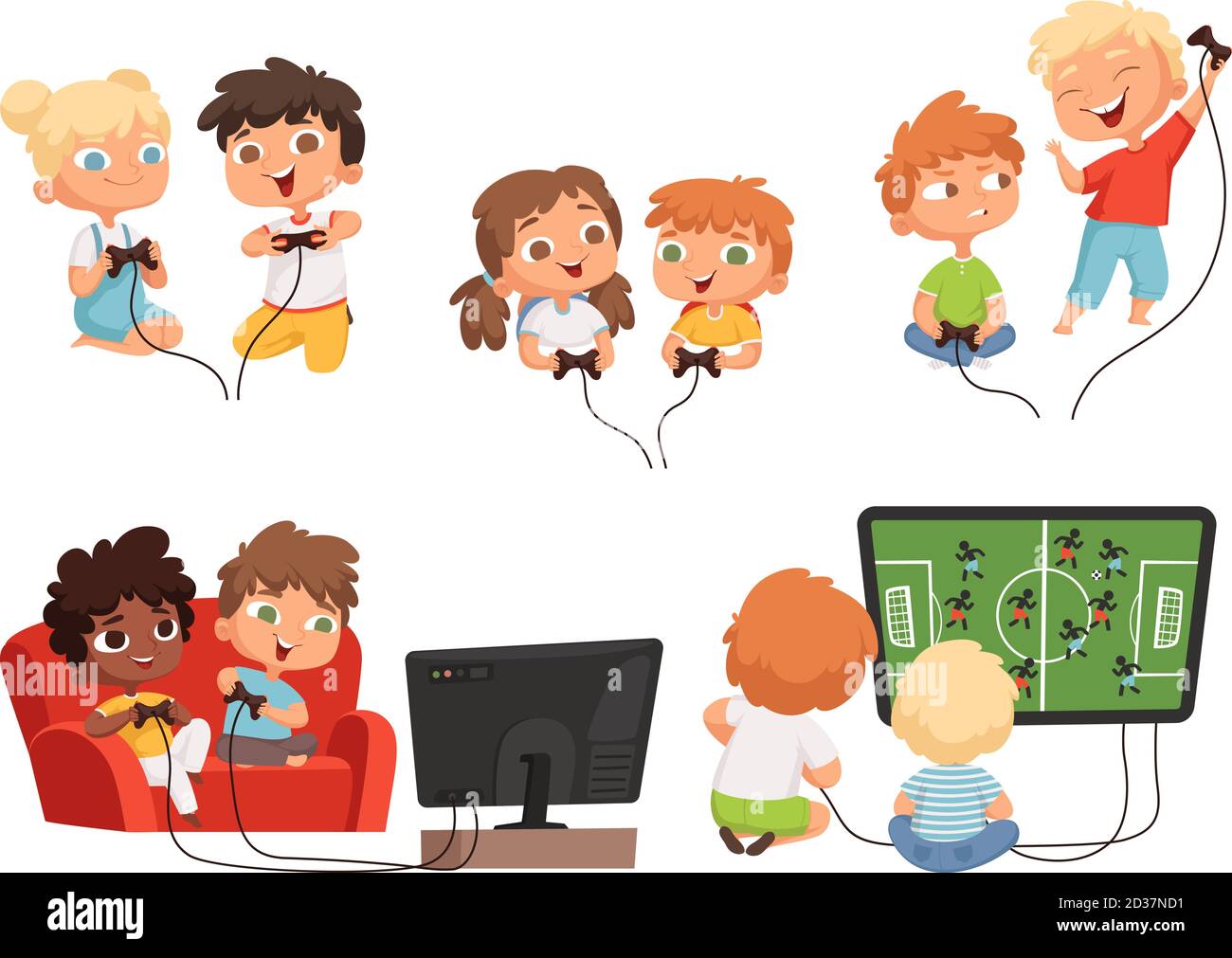 Video giochi per bambini. Console di gioco bambini che giocano insieme con  i controller joystick home televisione divertente caratteri vettoriali  Immagine e Vettoriale - Alamy
