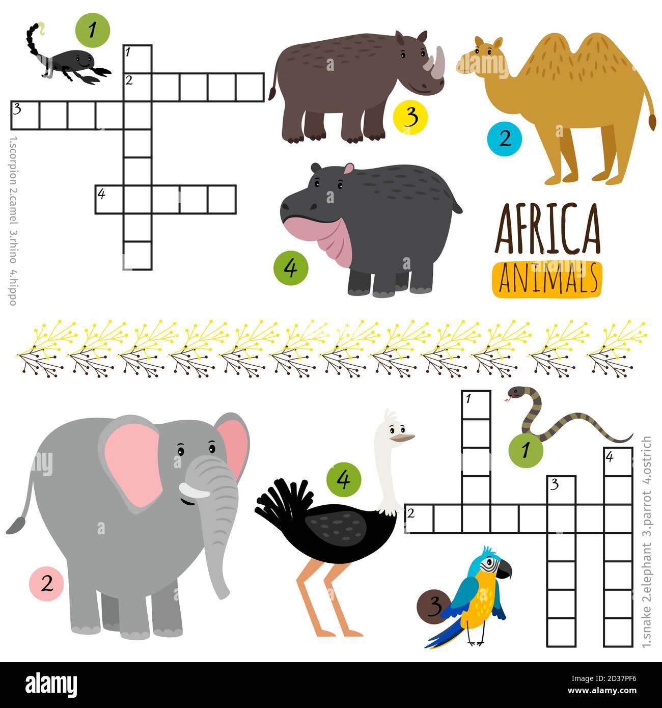 Mini crosswords per bambini con animali africani illustrazione vettoriale Illustrazione Vettoriale