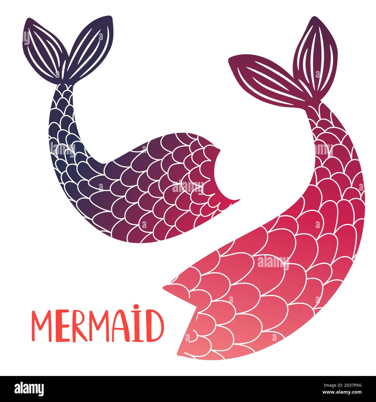 Vettore code sirena isolato su sfondo bianco. Mermaid coda mare illustrazione raccolta Illustrazione Vettoriale