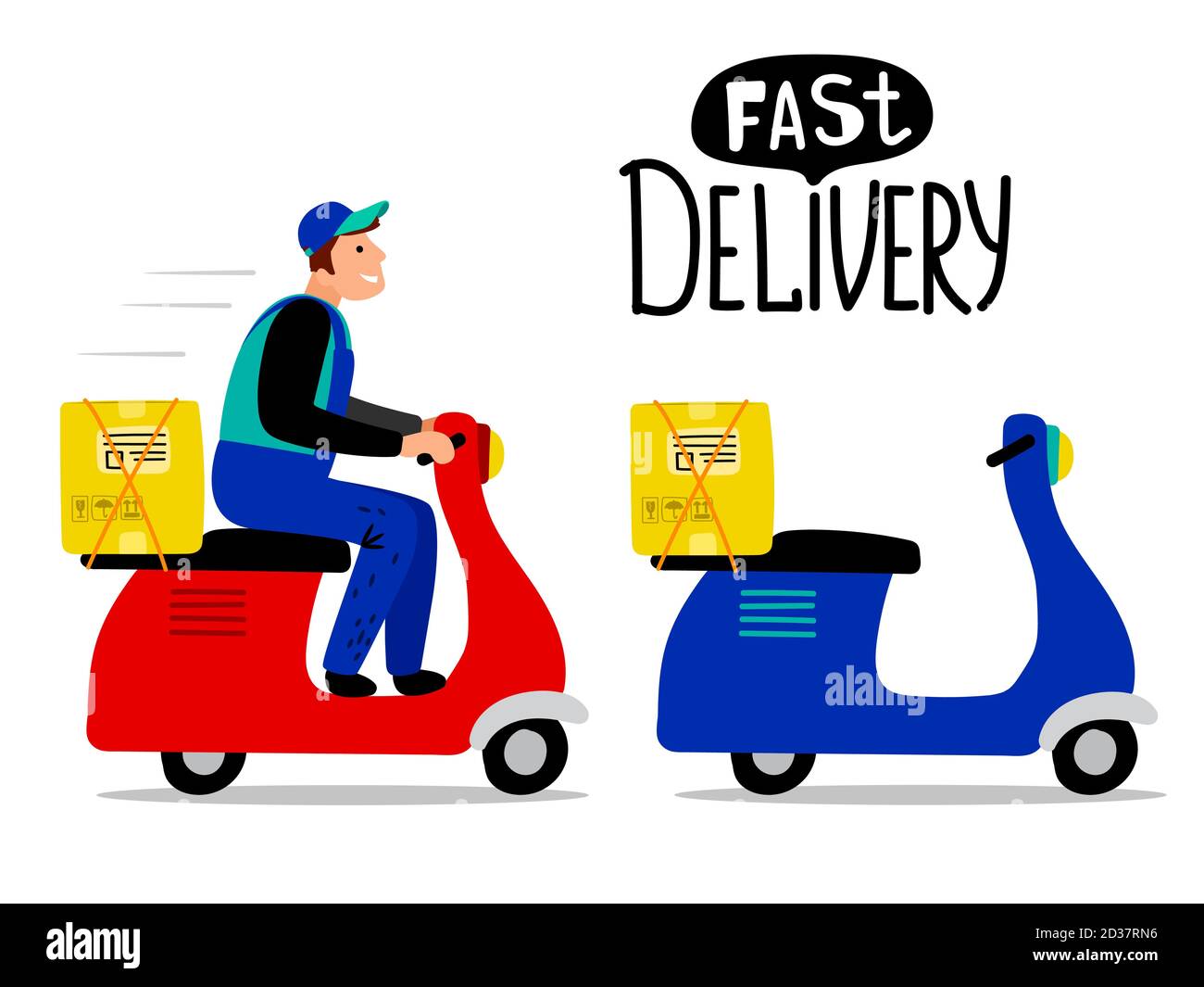Due scooter retrò per una rapida erogazione isolati su sfondo bianco Illustrazione Vettoriale
