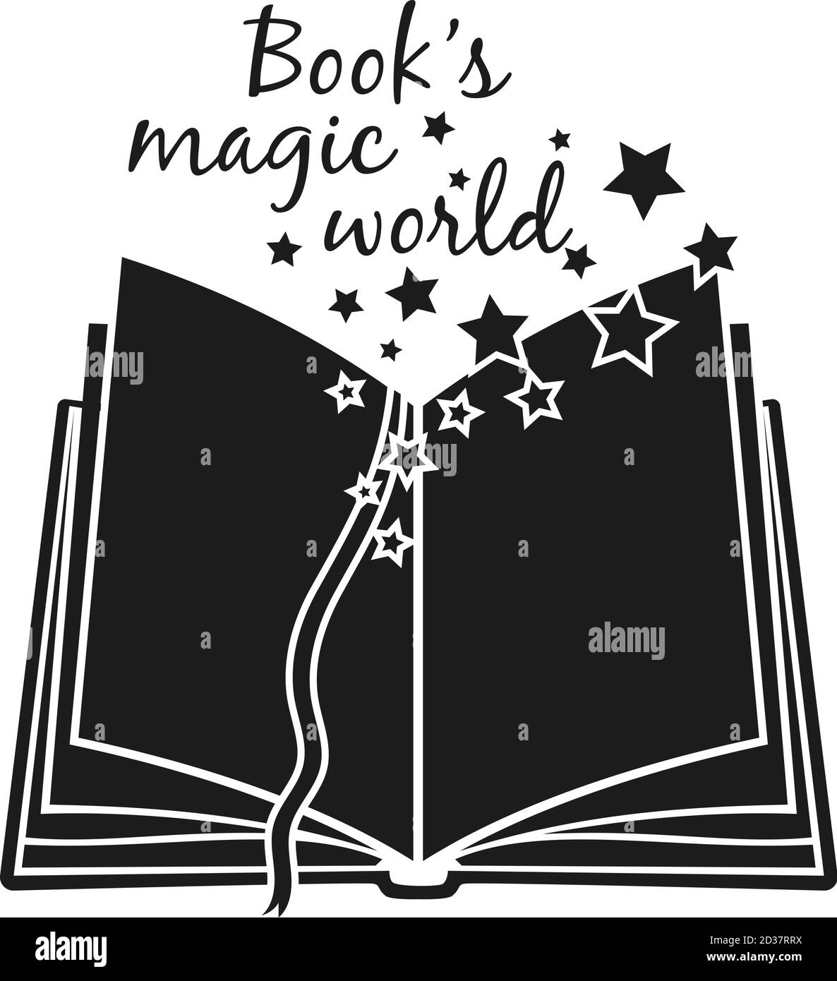Libri mondo magico stampabile poster design con libro e stelle, illustrazione vettoriale Illustrazione Vettoriale