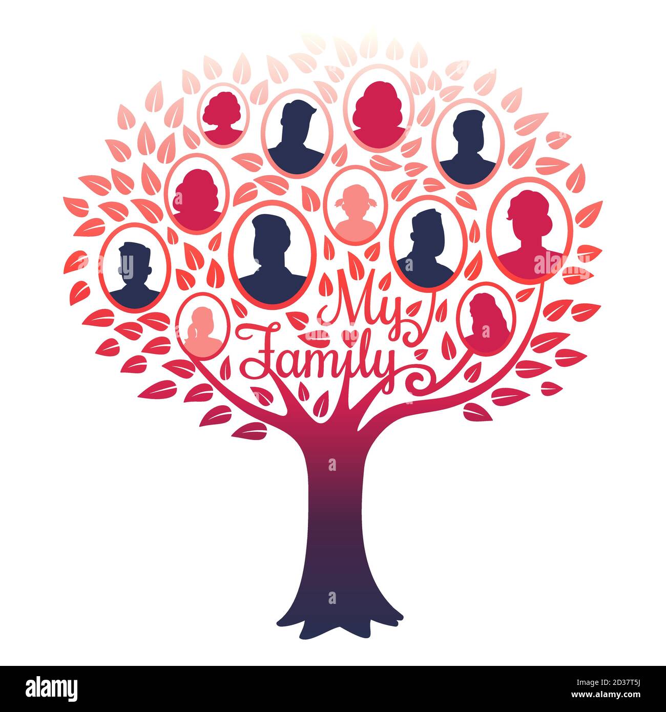La mia famiglia genealogia vettore albero isolato su sfondo bianco. Illustrazione della famiglia di alberi, telaio genealogico Illustrazione Vettoriale