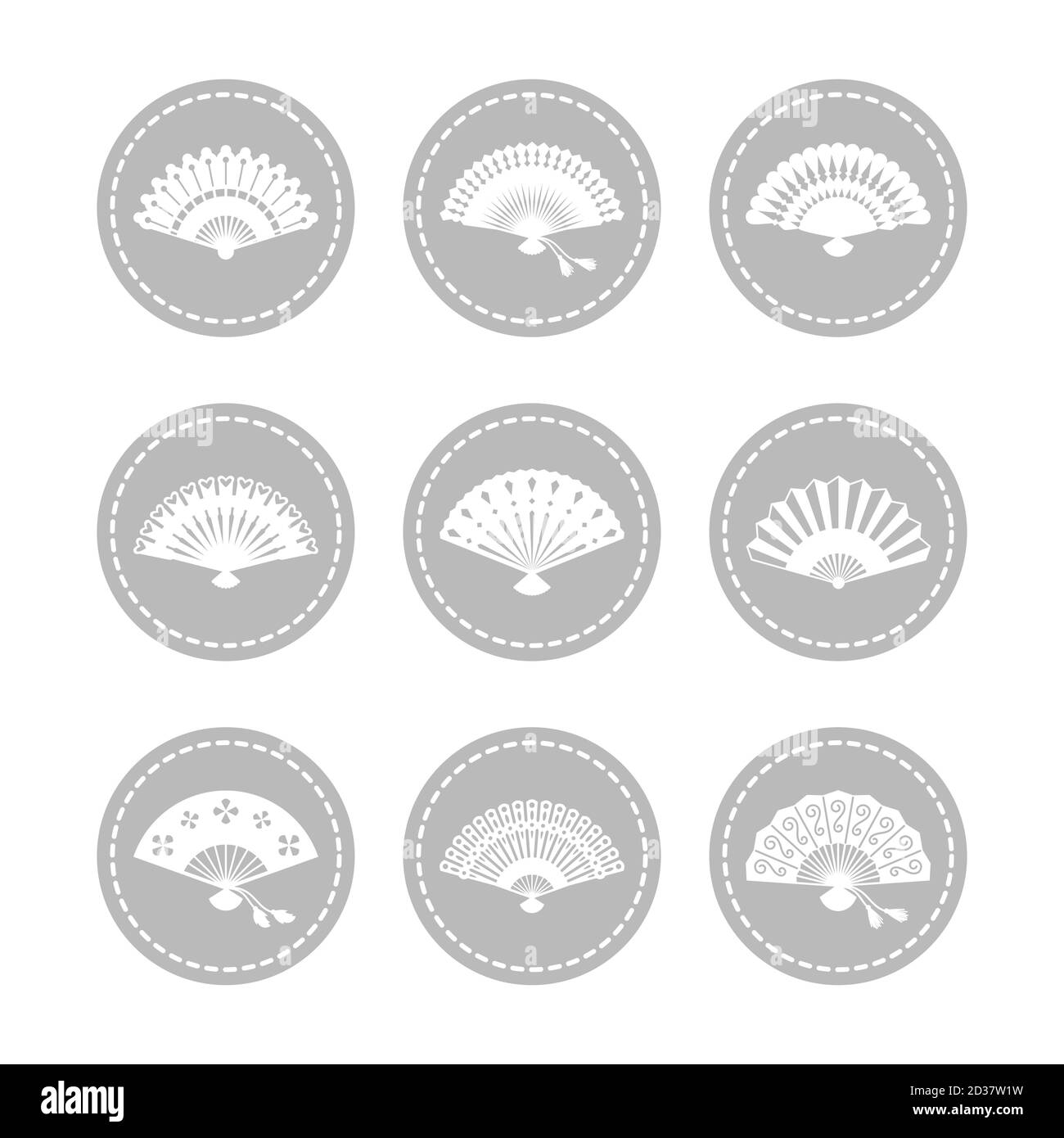 Collezione vettoriale icone per i fan giapponesi orientali. Illustrazione di un fan cinese, set di icone souvenir giapponesi Illustrazione Vettoriale