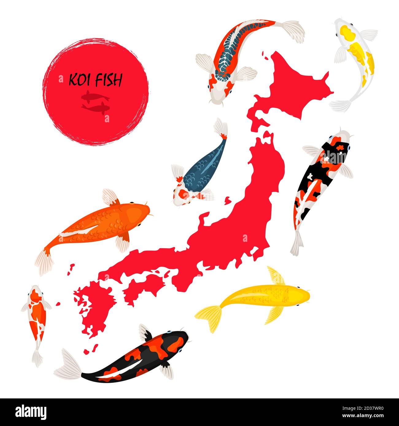 Koi pesce e mappa del Giappone su sfondo bianco, illustrazione vettoriale Illustrazione Vettoriale