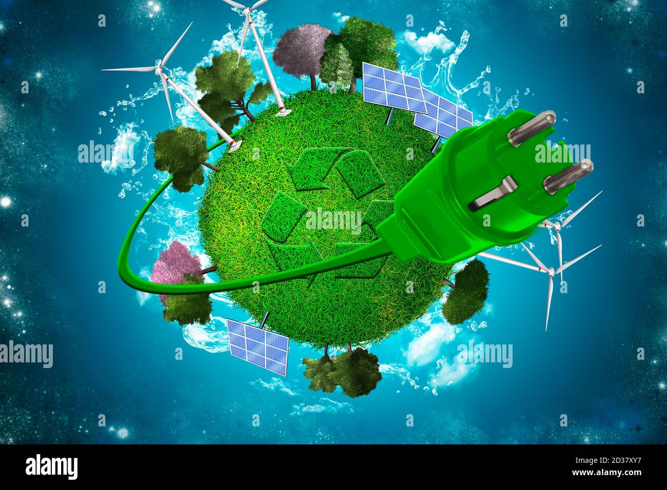 Immagine 3D sfondo con spina e pianeta terra come concetto di efficienza  energetica. Il potere dell'energia verde. Concetto di energie rinnovabili  Foto stock - Alamy