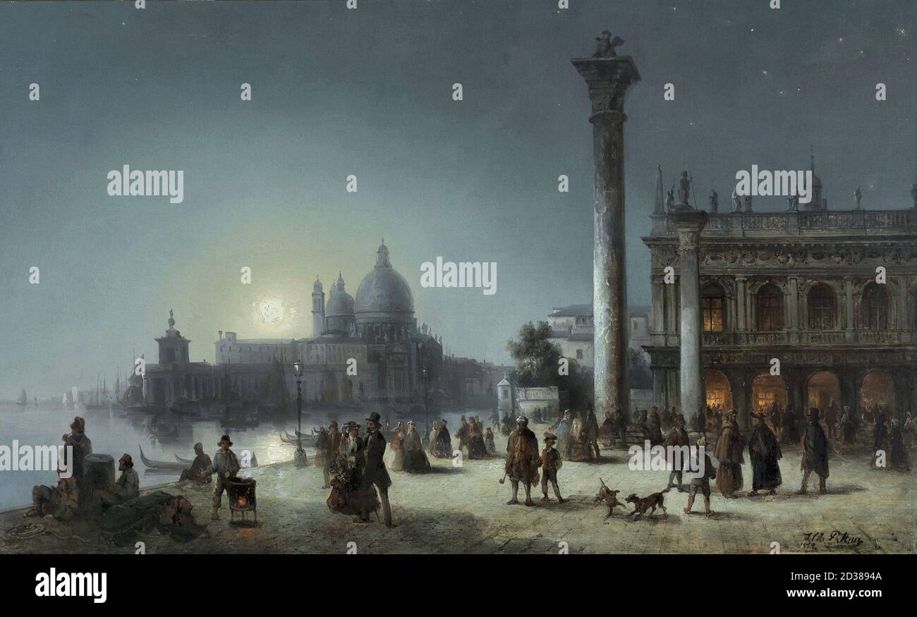 Puttner Josef Carl Berthold - il traffico e il trambusto in St Piazza San Marco Venezia - Scuola Repubblica Ceca e Slovacchia - 19 ° secolo Foto Stock