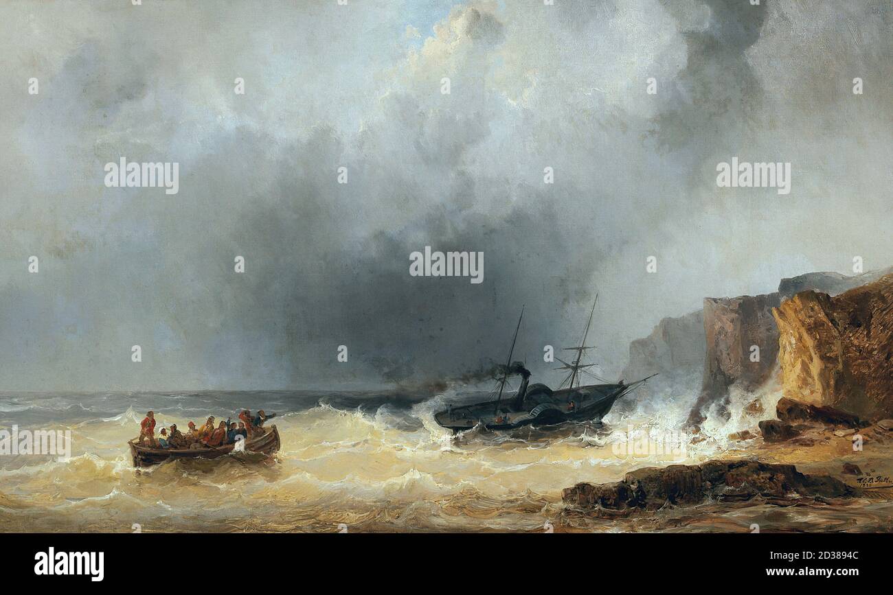 Puttner Josef Carl Berthold - Dampfschiff a Seenot an Der Steilküste - Repubblica Ceca e Slovacchia Scuola - 19 ° secolo Foto Stock