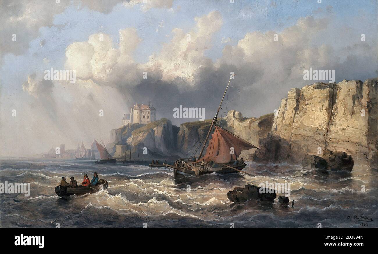 Puttner Josef Carl Berthold - pescatori sulla costa - Scuola Repubblica Ceca e Slovacchia - 19 ° secolo Foto Stock