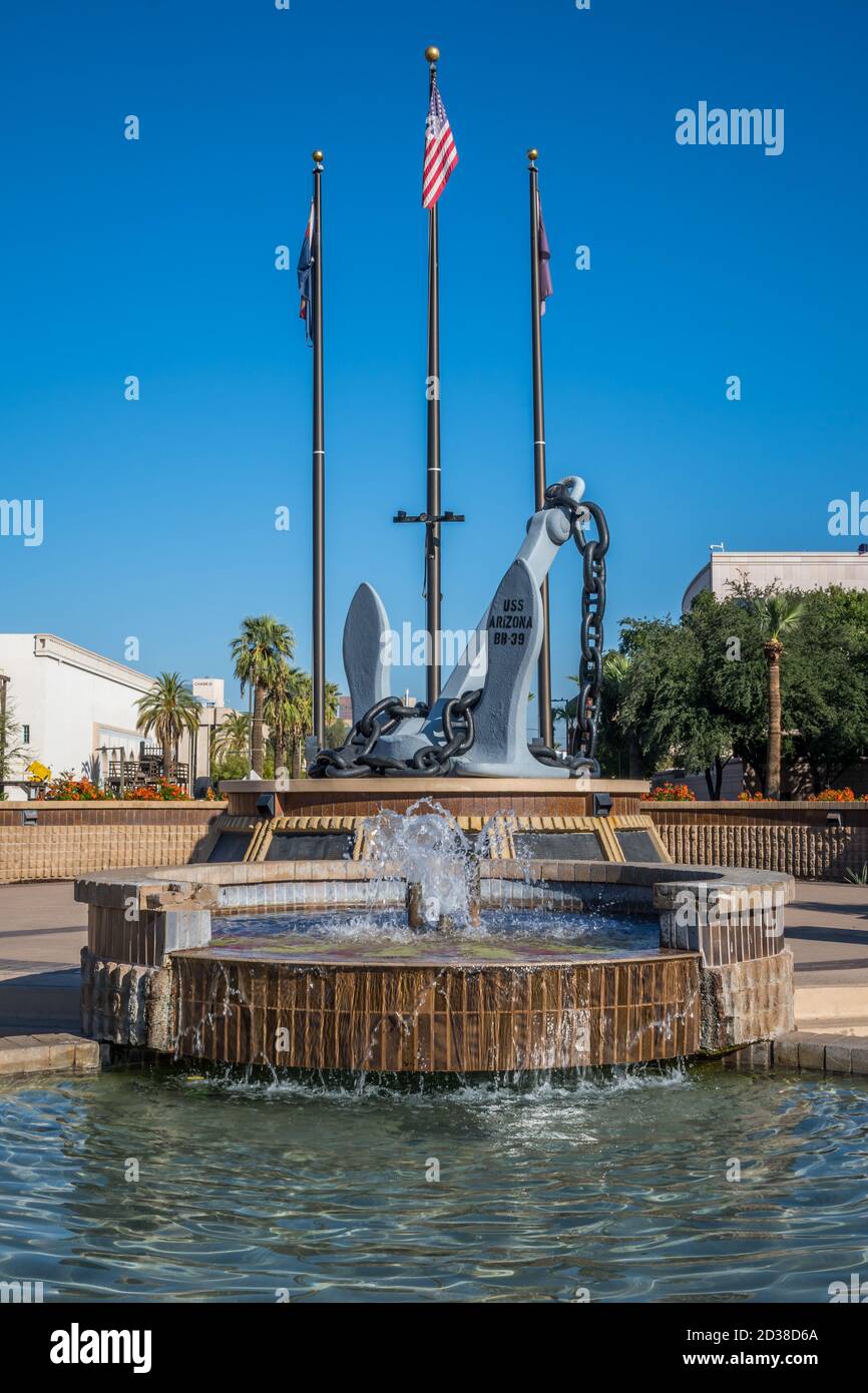Phoenix, AZ, USA - 24 ottobre 2019: Il marcatore di pietra USS Arizona BB-39 Foto Stock
