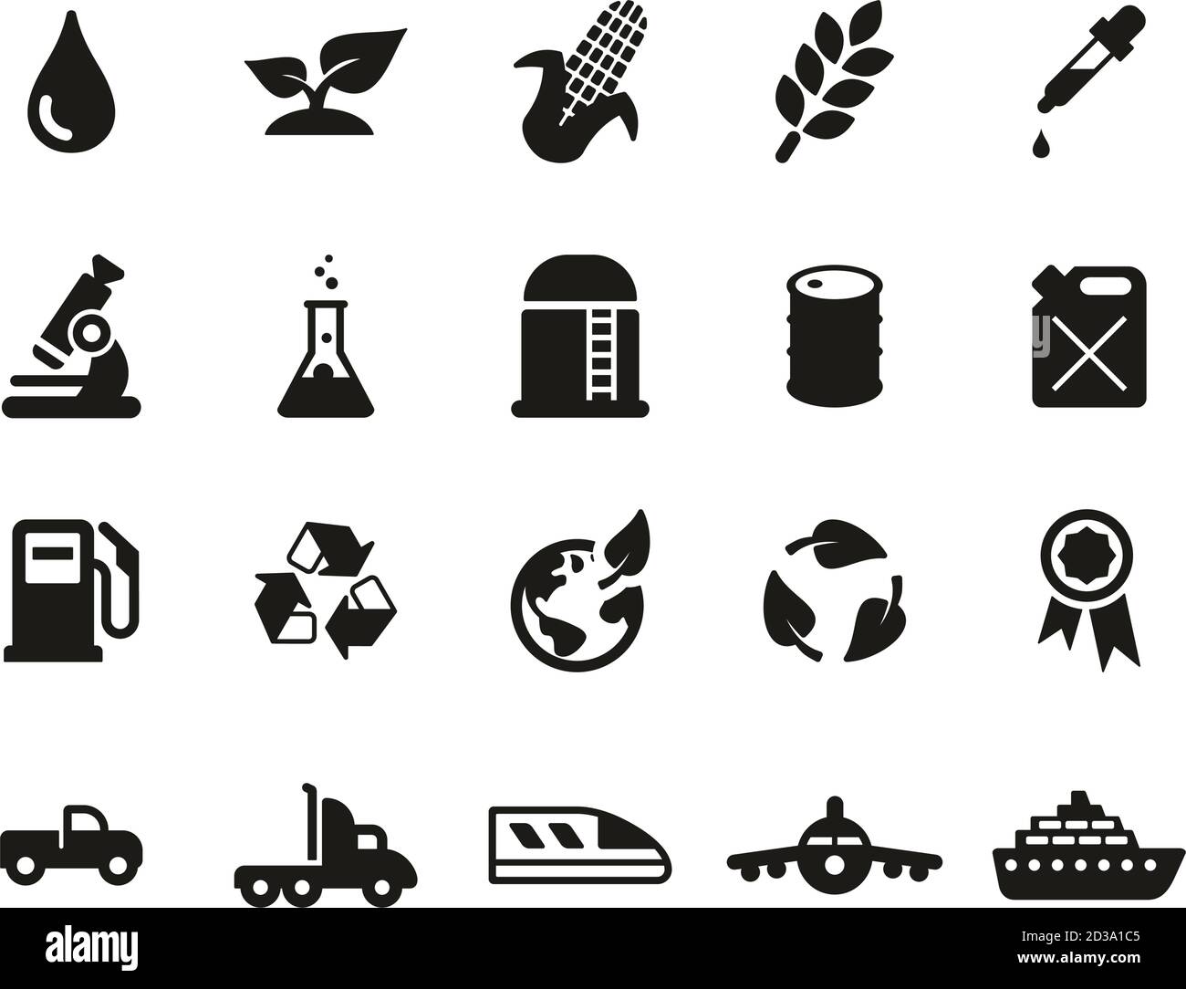 Bio-carburante le icone in bianco e nero serie Big Illustrazione Vettoriale