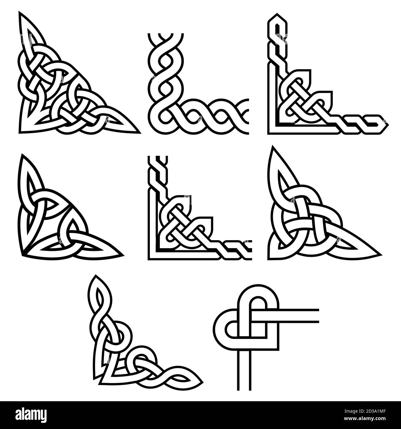 Set di design vettoriale Celtic Corners, motivi a treccia irlandese dettagliati - biglietto d'auguri ed elementi di design Invititon Illustrazione Vettoriale