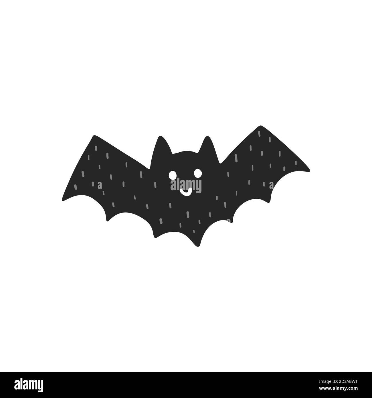 Elemento isolato carino flying black bat. Halloween personaggio per bambini design Illustrazione Vettoriale