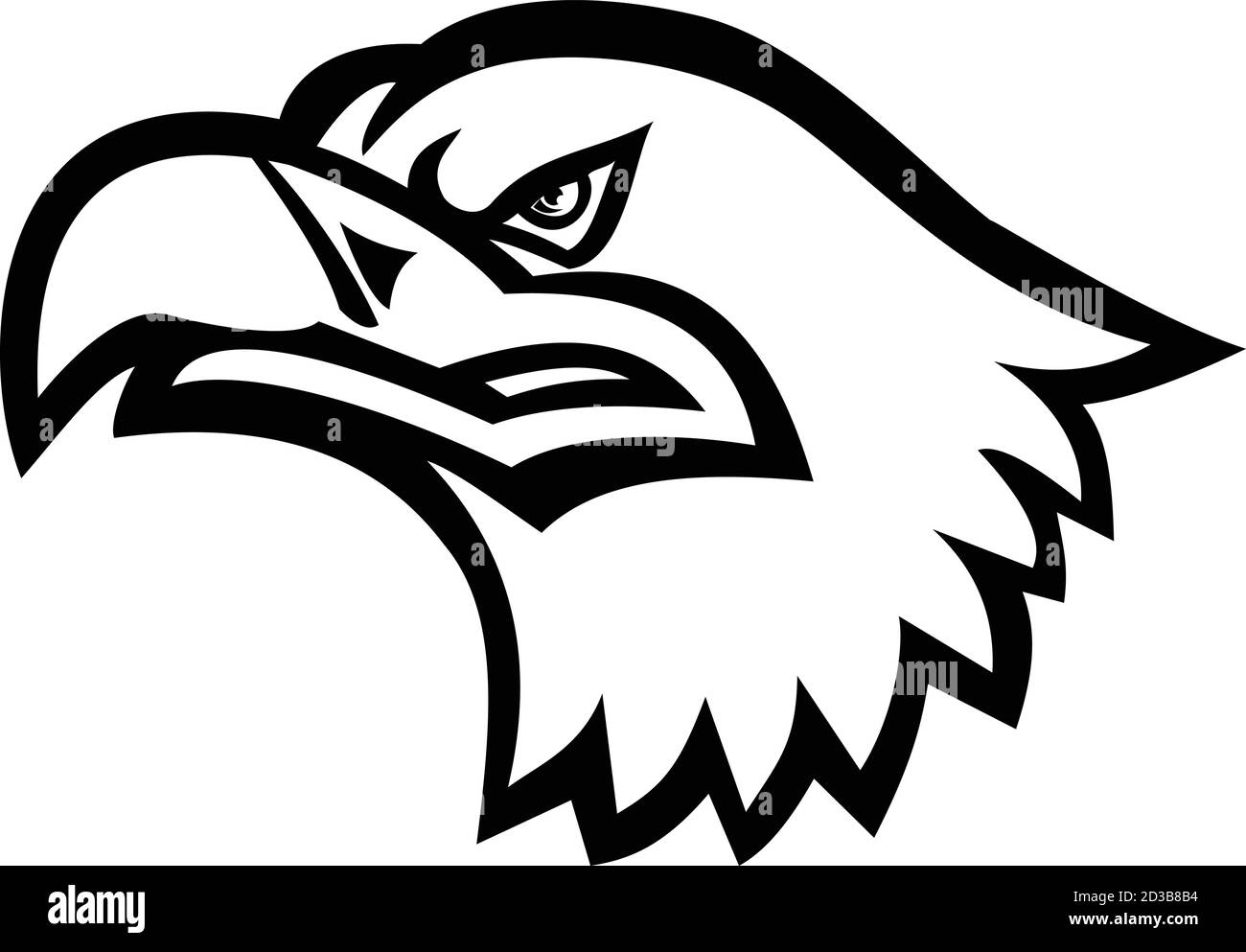 Mascot illustrazione in bianco e nero della testa di un'aquila di mare eurasiatica, conosciuta anche come aquila di mare grigia, aquila dalla coda bianca, ern o erne vista da un lato Illustrazione Vettoriale