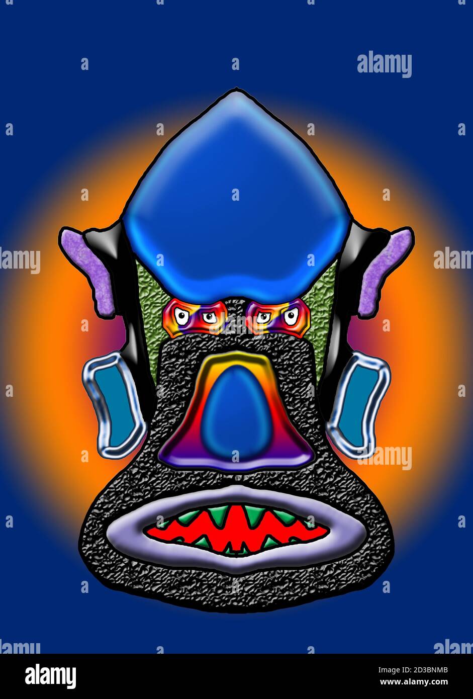 Alien Face Digital ArtWork Image fantasy design con caratteristiche di forma e texture con colori di sfondo a completamento colori diversi usi. Foto Stock