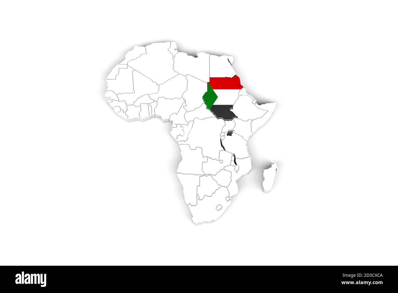 Africa Mappa 3d con i confini segnati - Area Sudan segnata Con bandiera Sudan - isolato su sfondo bianco - 3D Illustrazione Foto stock - Alamy