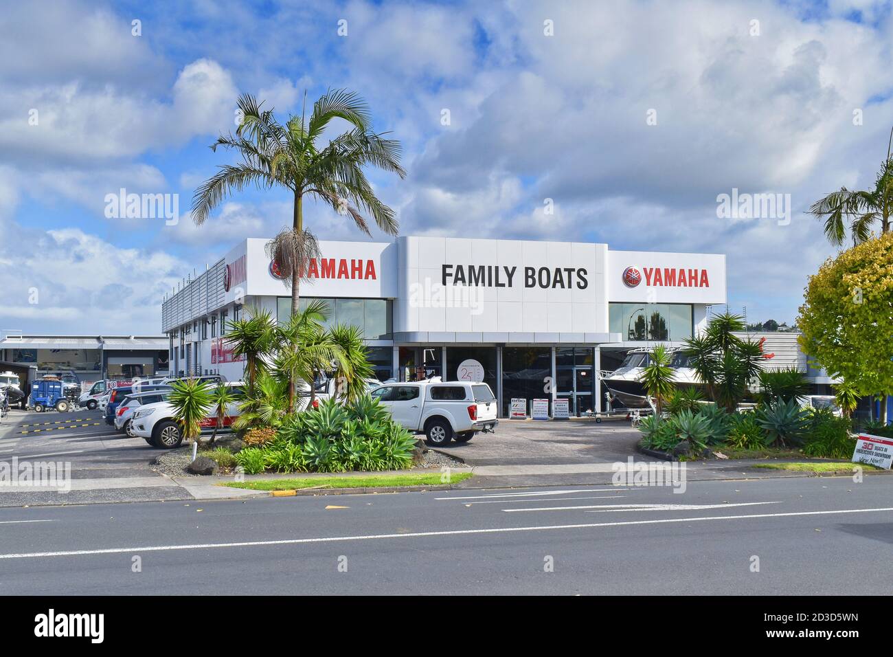 AUCKLAND, NUOVA ZELANDA - 02 aprile 2019: Auckland / Nuova Zelanda - 2 aprile 2019: Showroom Family Boats a East Tamaki Foto Stock