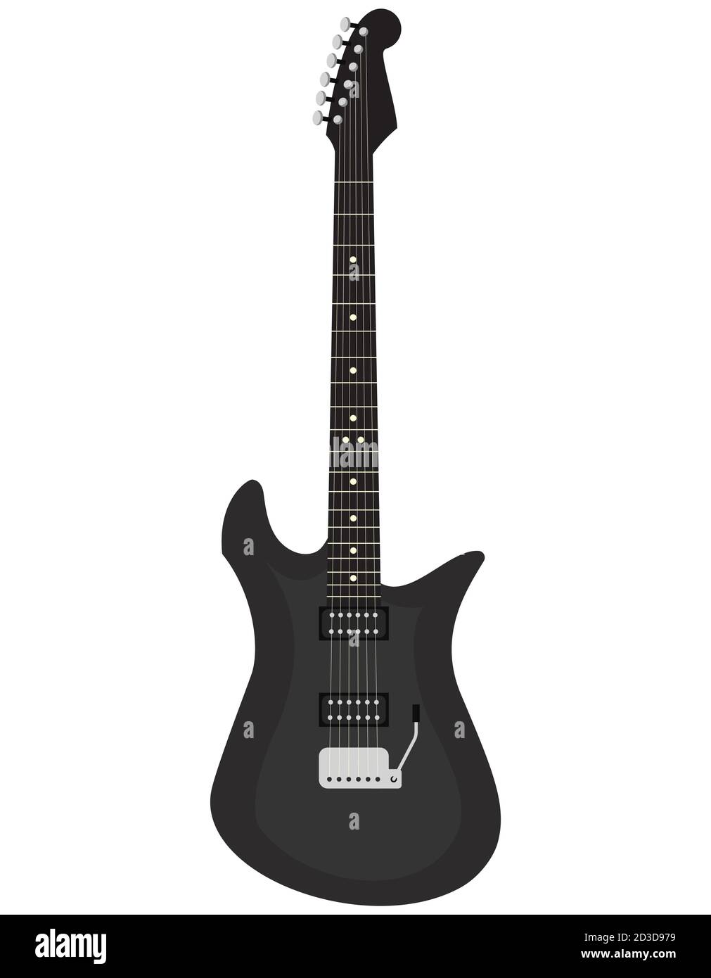 Chitarra elettrica nera. Strumento musicale in stile cartoon. Illustrazione Vettoriale