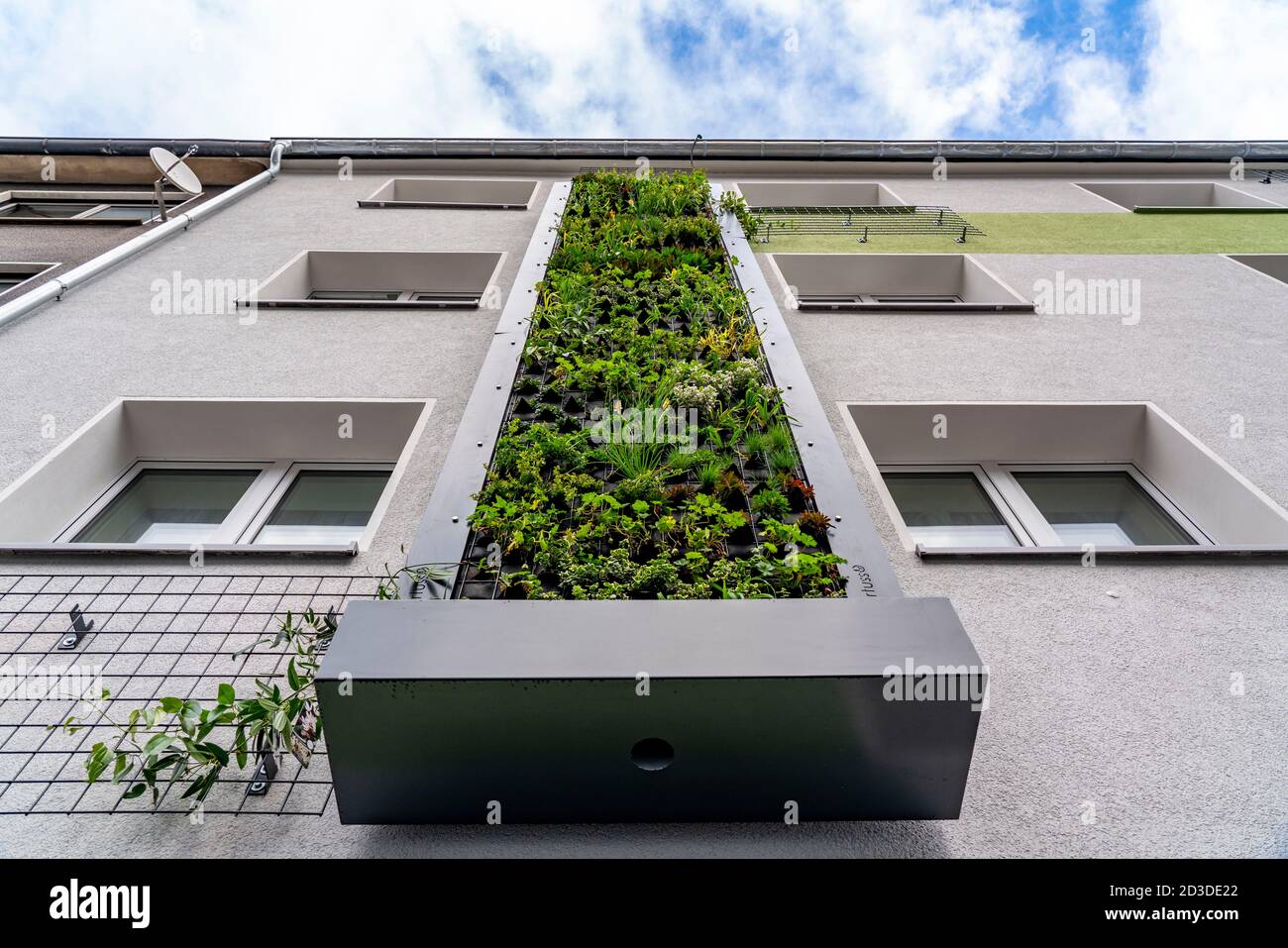 Installazione di un verde per facciate su 4 edifici di appartamenti, su Gladbecker Strasse, B224, dovrebbero filtrare ossidi di azoto e particelle di polvere fine da Foto Stock