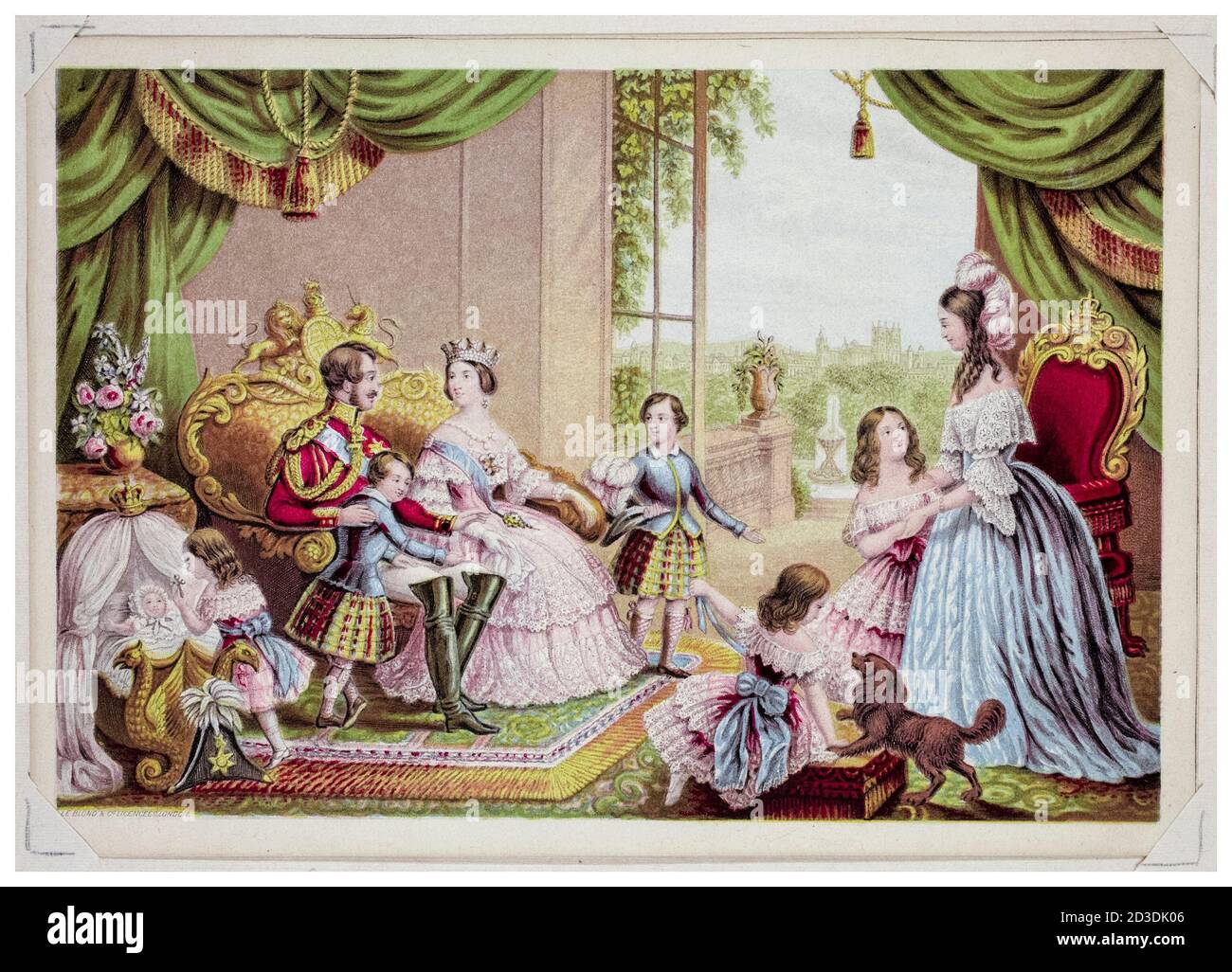 Regina Vittoria, Principe Alberto il Principe Consort e la Famiglia reale a Buckingham Palace, stampa di le Blonde & Co, circa 1845 Foto Stock