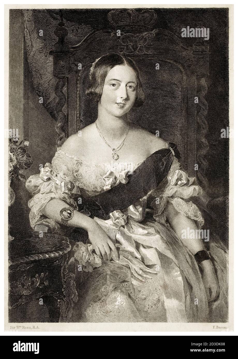 Regina Vittoria del Regno Unito (1819-1901), giovane donna, ritratto inciso da Frederick Bacon dopo Sir William Charles Ross, circa 1841 Foto Stock