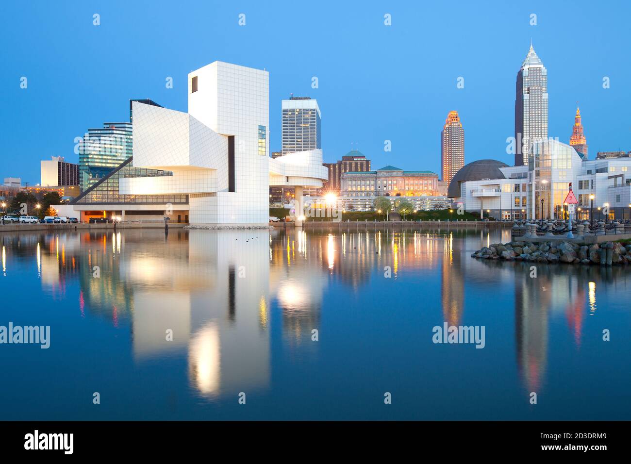 Skyline città centro dal porto, Cleveland, Ohio, Stati Uniti Foto Stock