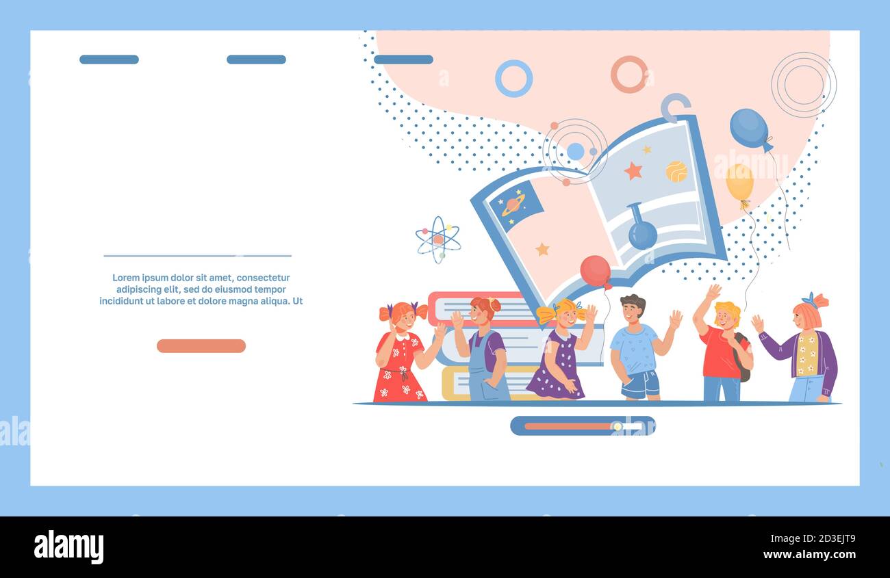 Modello di pagina di Web site per i capretti vettore piano delle classi di scienza in linea. Illustrazione Vettoriale