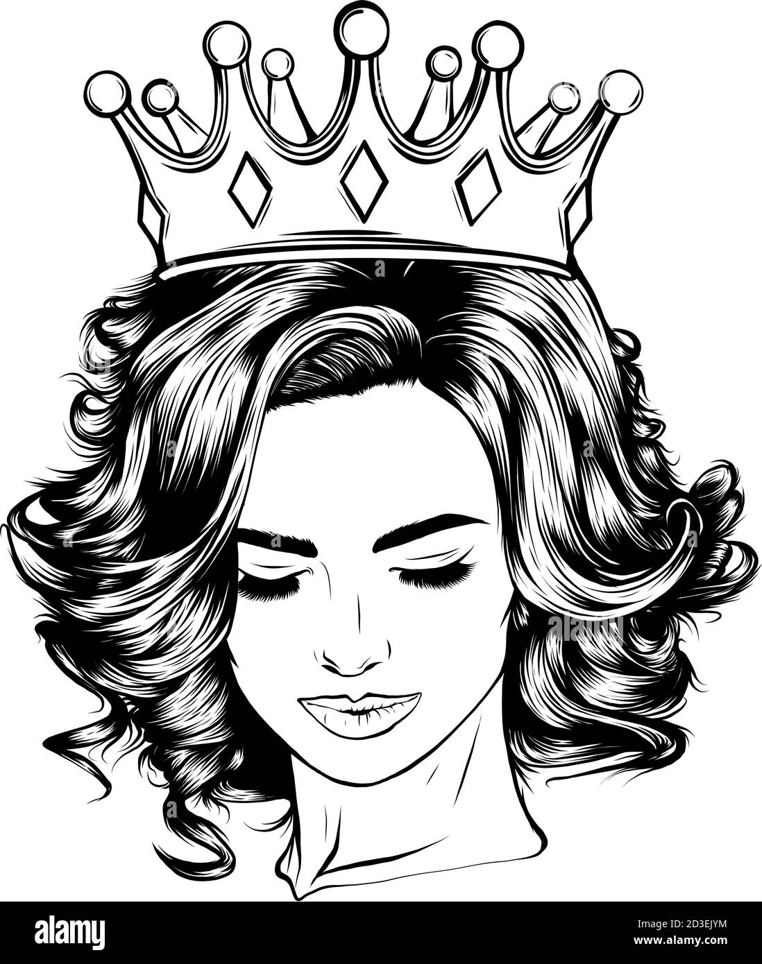 Cranio ragazza con una corona. Disegno grafico vettoriale Illustrazione Vettoriale